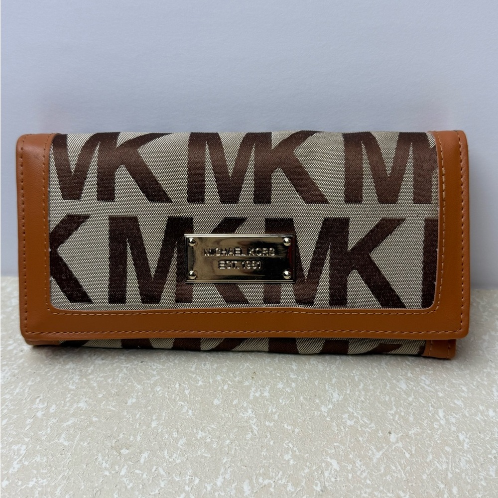 Michael Kors Logo Canvas Wallet in Brown and Tan